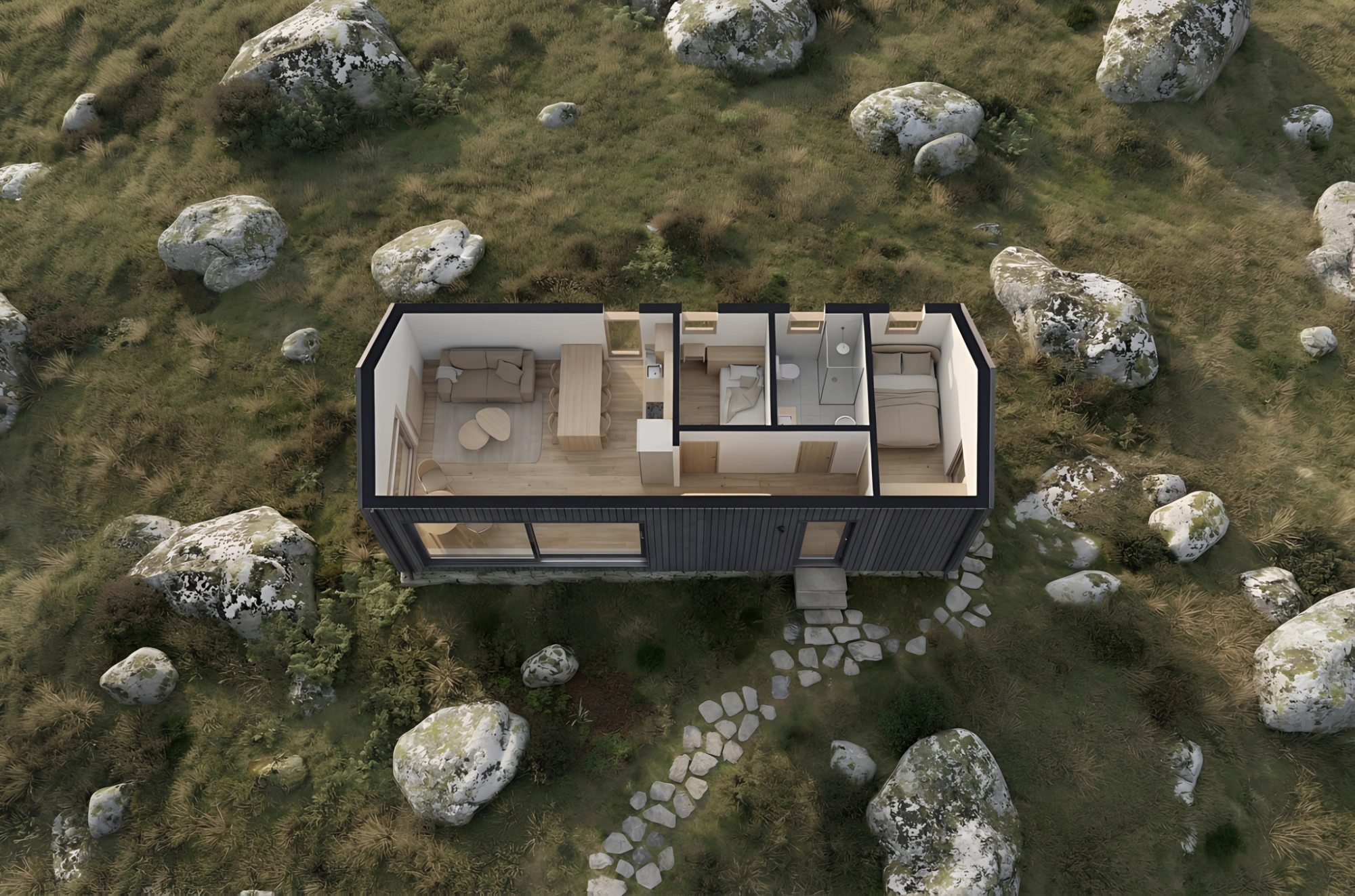 Top-down plan view of Bergsvik home layout